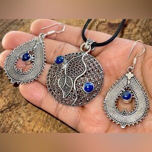 Lapis Lazuli Pendant & Earrings Set 2”
